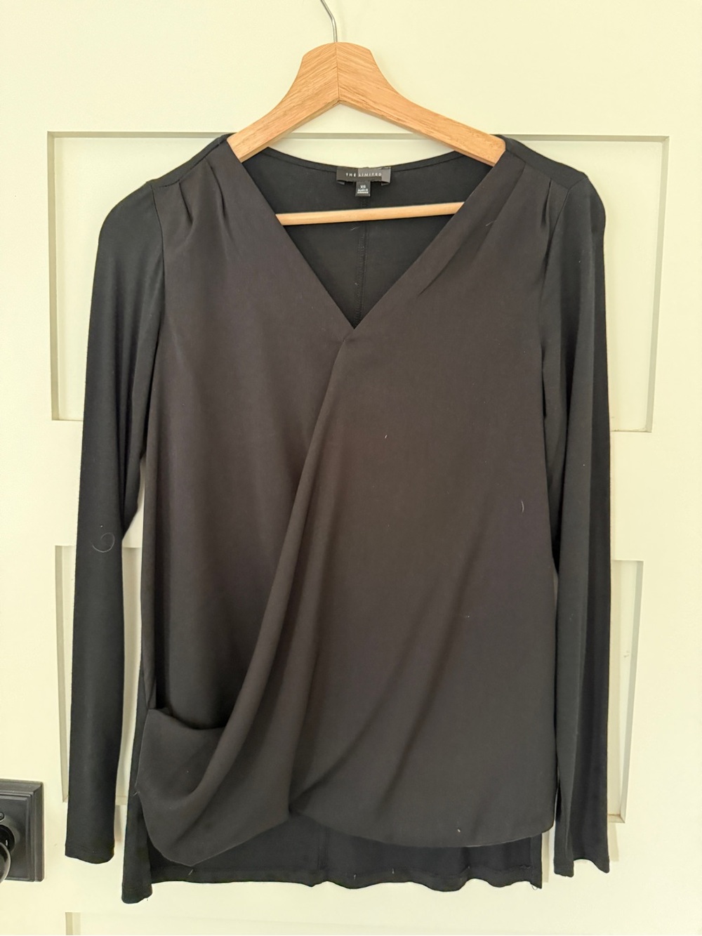 The Limited Black Draped Surplice Long-Sleeve Top